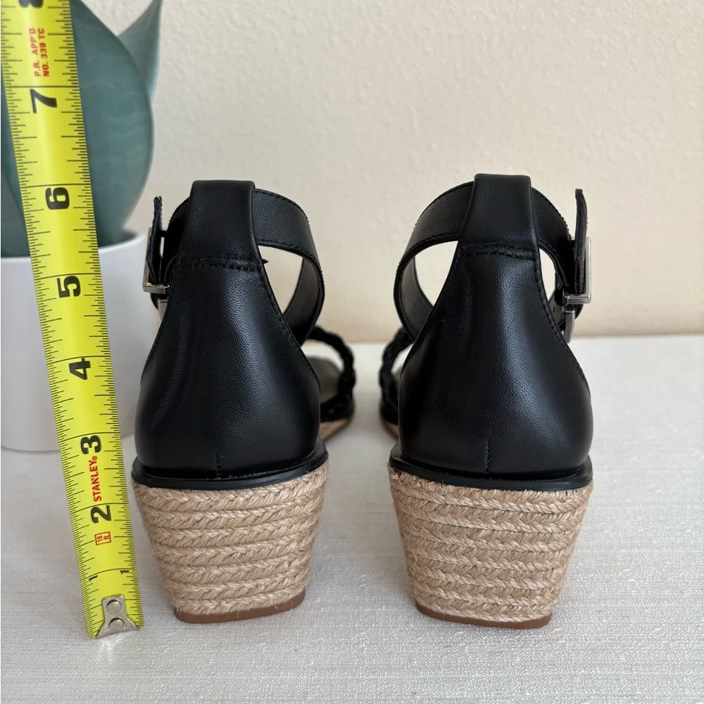 Black Woven Ankle Strap Wedge Sandals - Brand:
